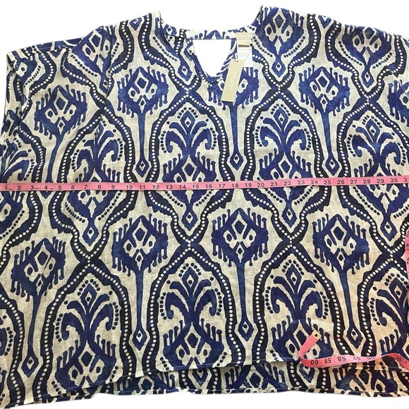 Chico's Washed Linen Poncho in Blue and White Pattern - Size L/XL - Picture 3 of 8